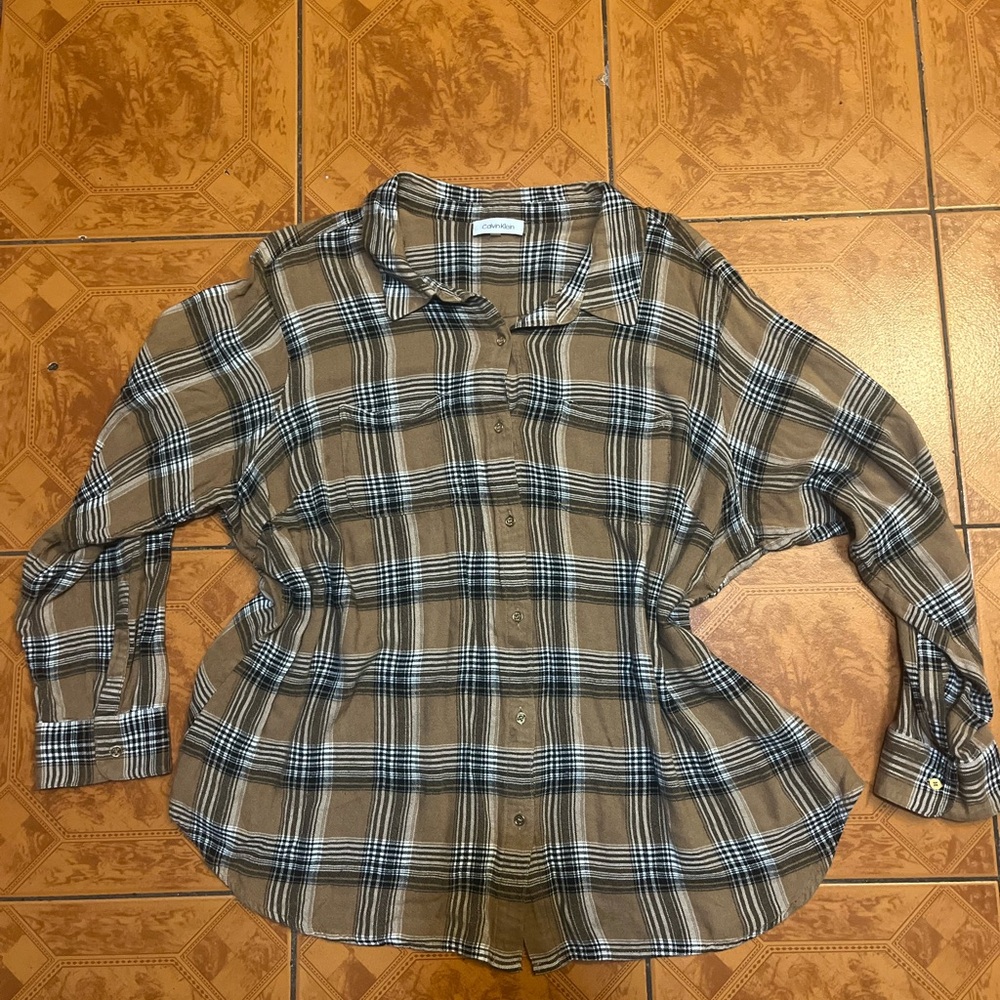 Calvin Klein Brown Plaid Button Down Shirt